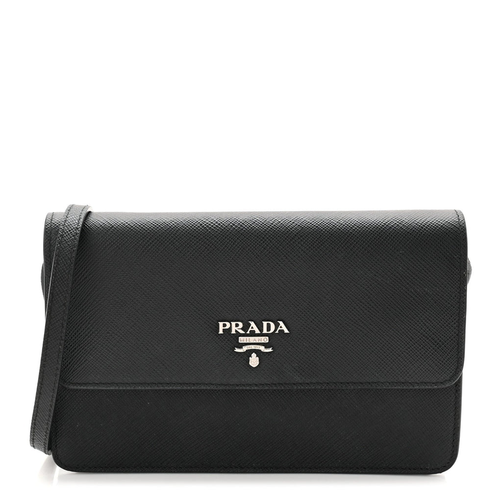 Prada Saffiano Metal Flap Wallet With Strap Black