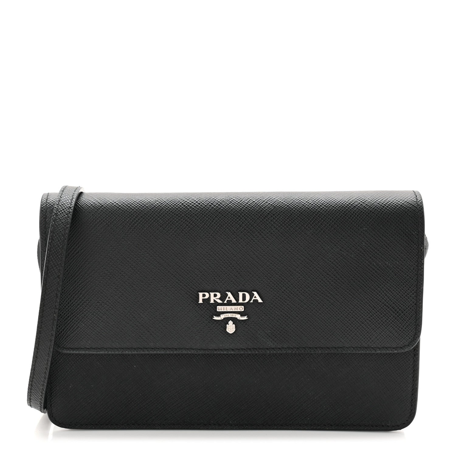 Prada Saffiano Metal Flap Wallet With Strap Black