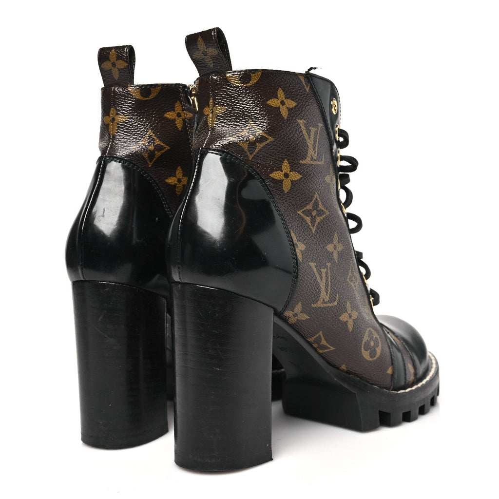 Louis Vuitton Patent Calfskin Monogram Star Trail Ankle Boots 38.5 Black