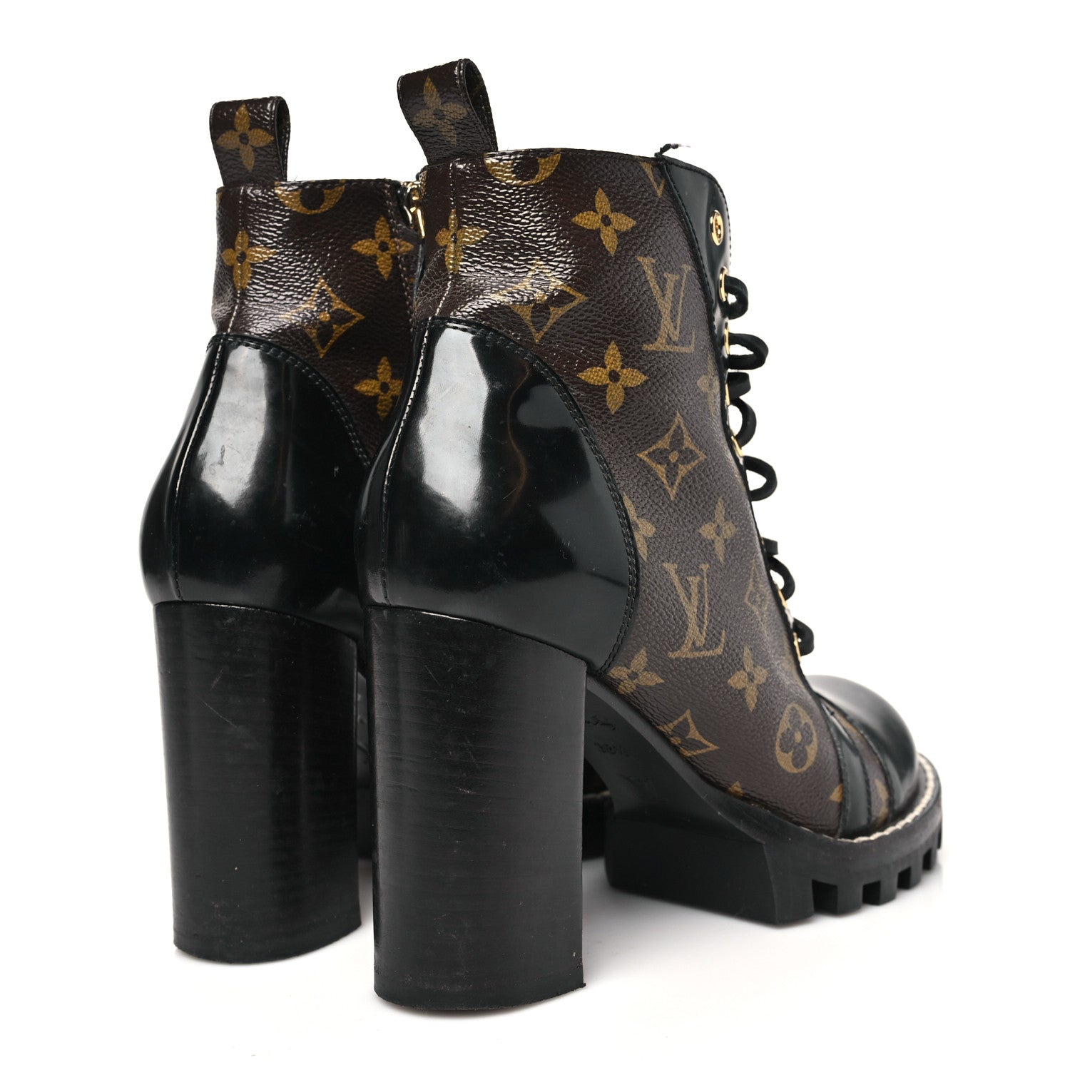 Louis Vuitton Patent Calfskin Monogram Star Trail Ankle Boots 38.5 Black