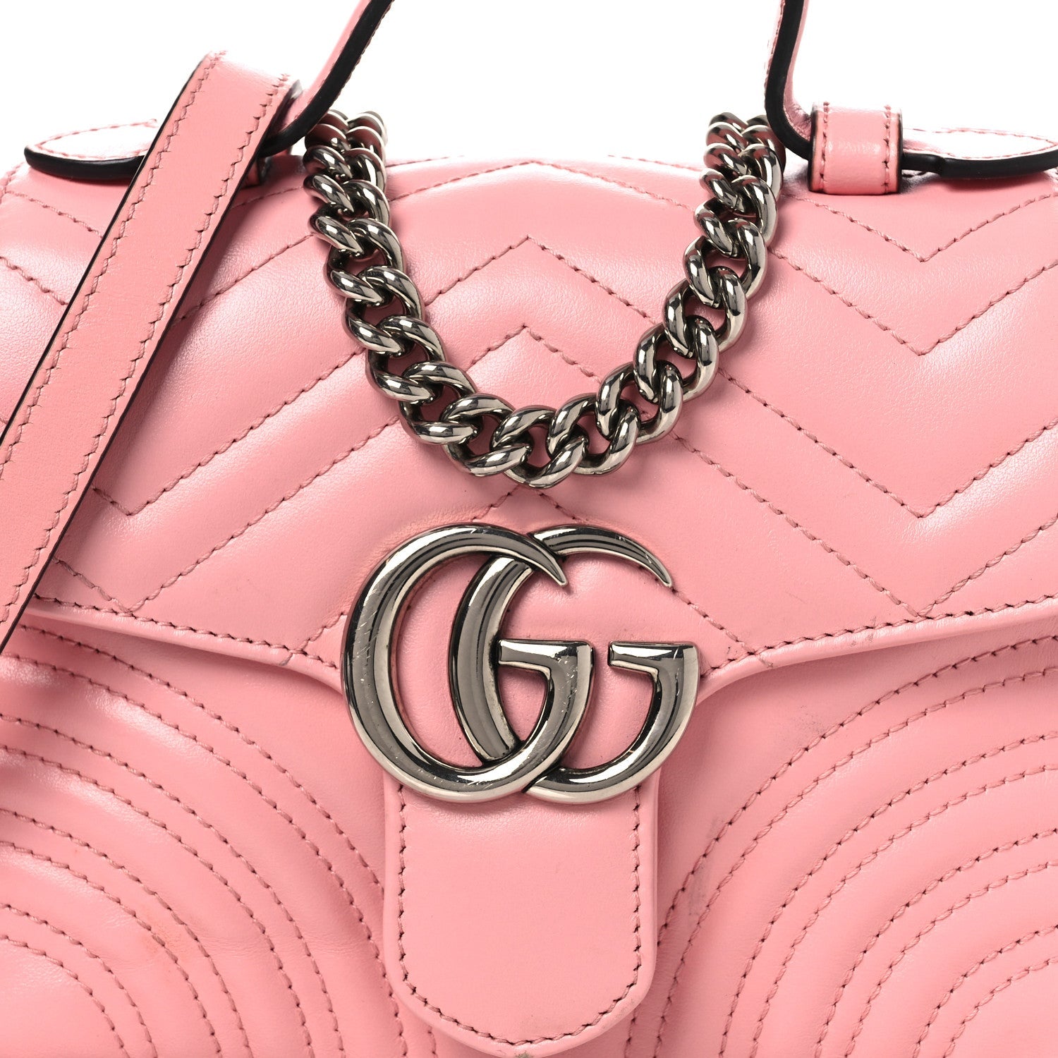 Gucci Calfskin Matelasse Mini GG Marmont Top Handle Shoulder Bag Wild Rose