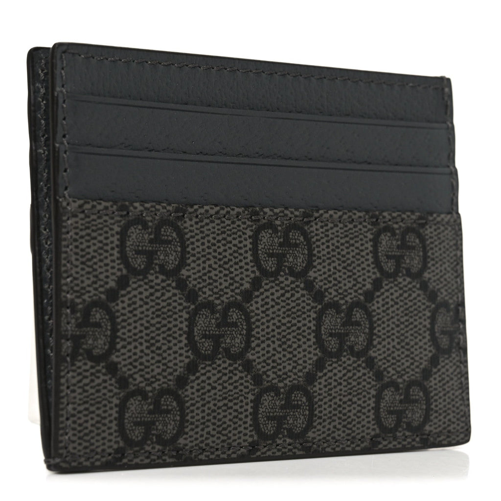 Gucci GG Supreme Monogram Textured Dollar Calfskin Ophidia Card Holder Grey Black Graphite Grey