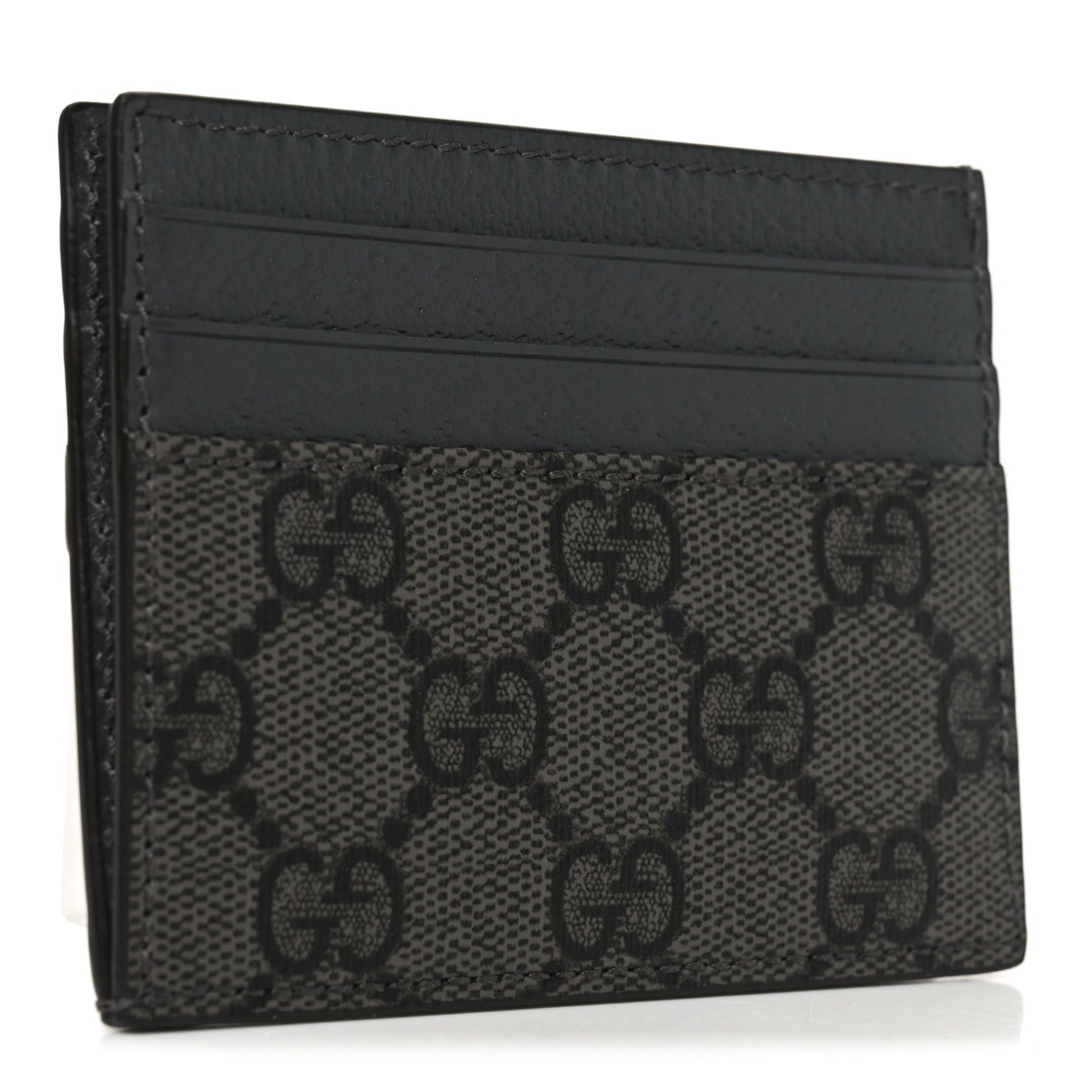Gucci GG Supreme Monogram Textured Dollar Calfskin Ophidia Card Holder Grey Black Graphite Grey