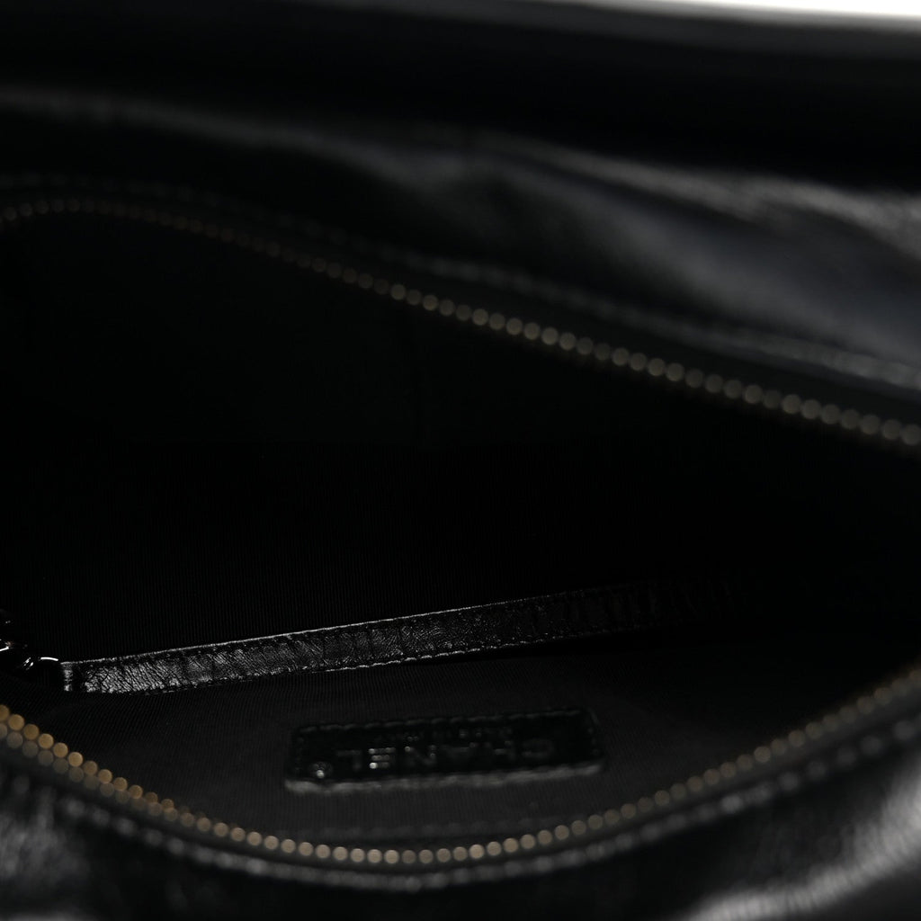 Chanel Metallic Crumpled Goatskin Quilted Small Gabrielle Hobo Black Gold