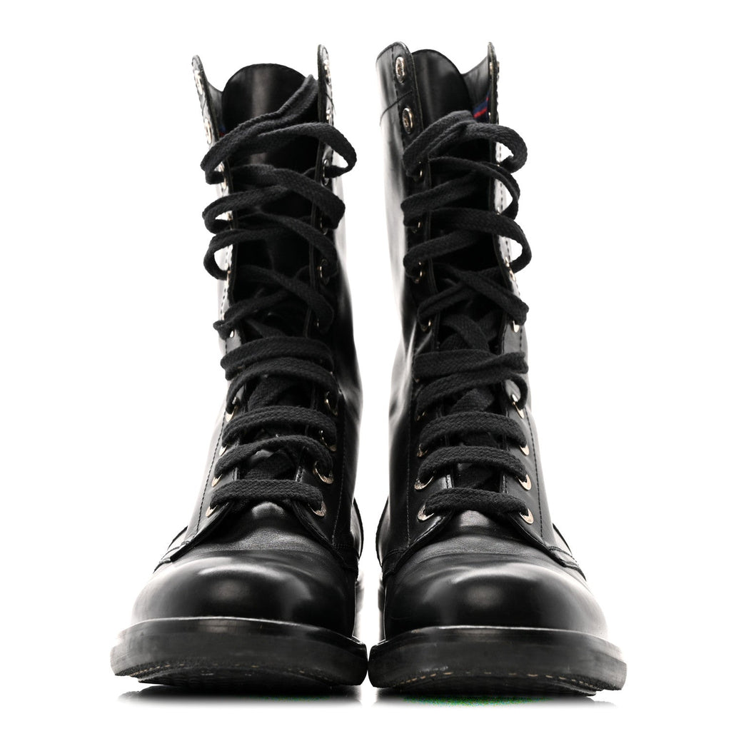 Calfskin Lace Up Combat Boots  39.5 Black