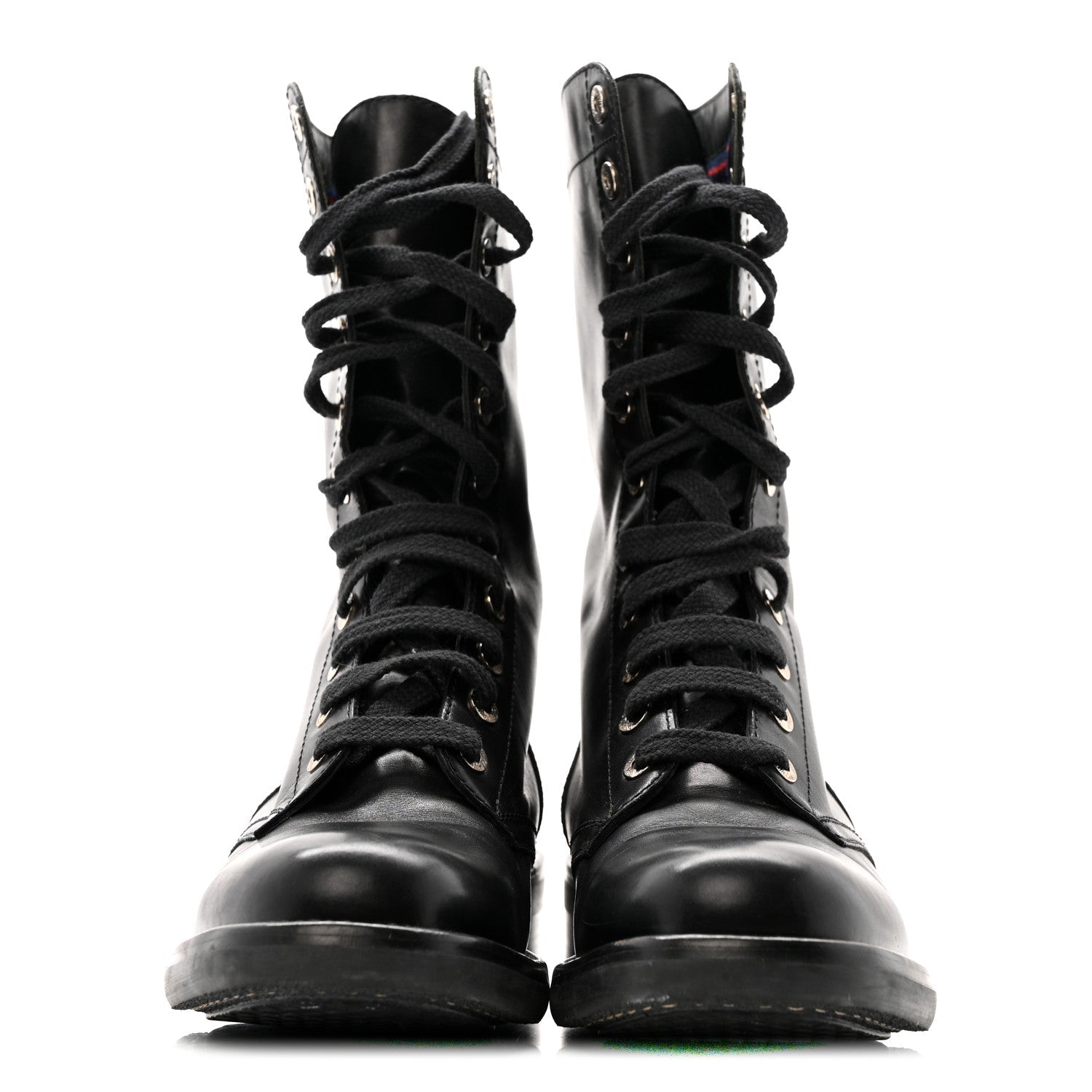 Calfskin Lace Up Combat Boots  39.5 Black