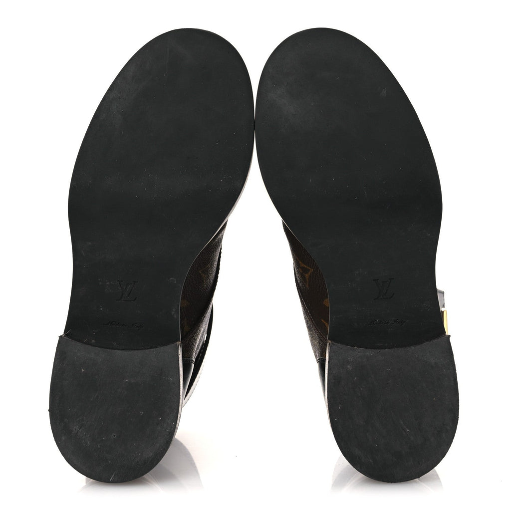 Louis Vuitton Calfskin Monogram Wonderland Flat Ranger Boots 36.5 Black