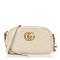 Gucci Calfskin Matelasse Small GG Marmont Chain Shoulder Bag White