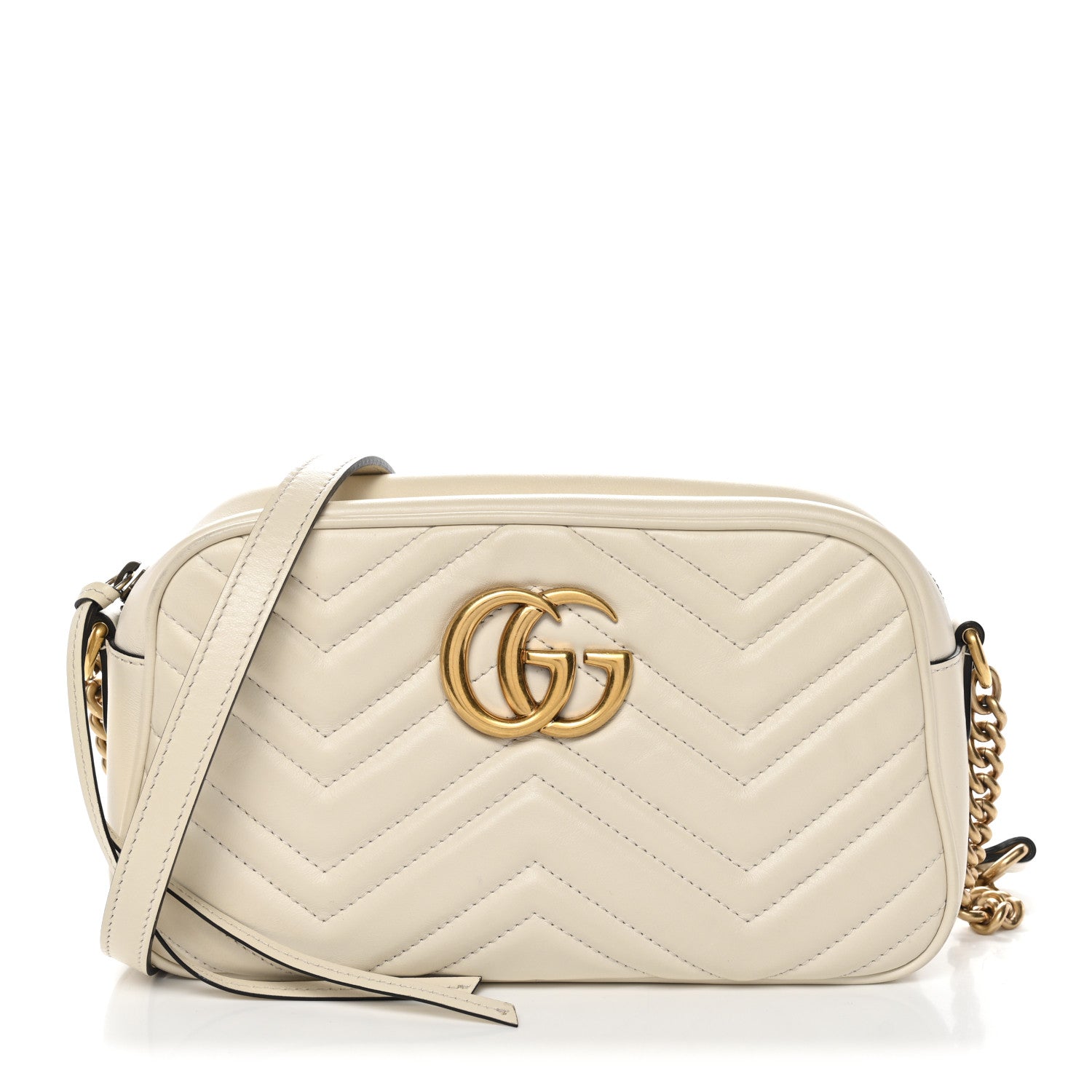 Gucci Calfskin Matelasse Small GG Marmont Chain Shoulder Bag White