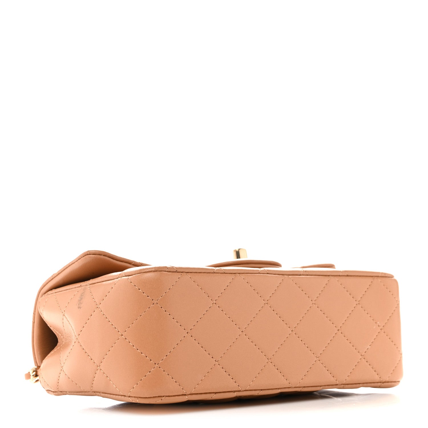 Chanel Lambskin Quilted Mini Top Handle Rectangular Flap Dark Beige