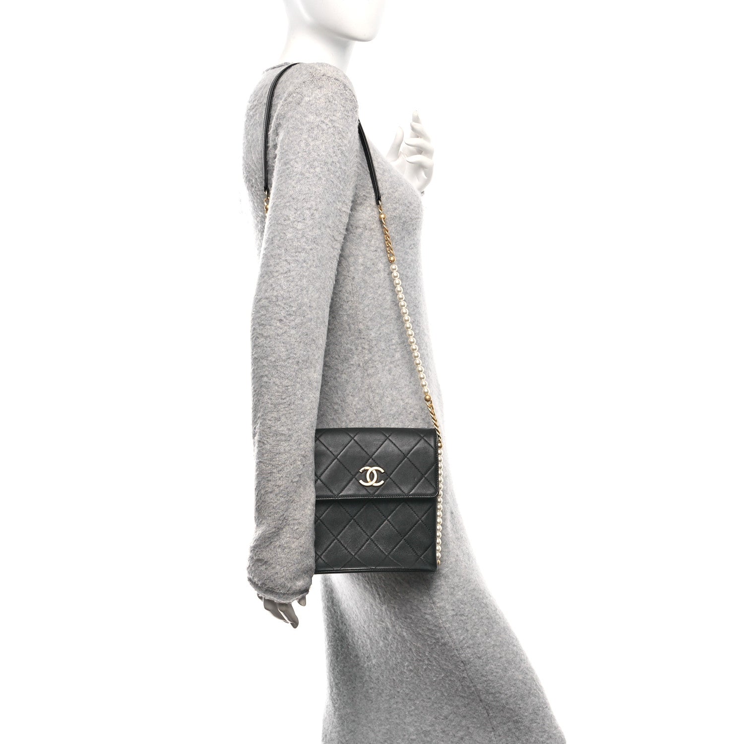 Chanel Calfskin Quilted Pearl Small About Pearls Hobo Bag Black