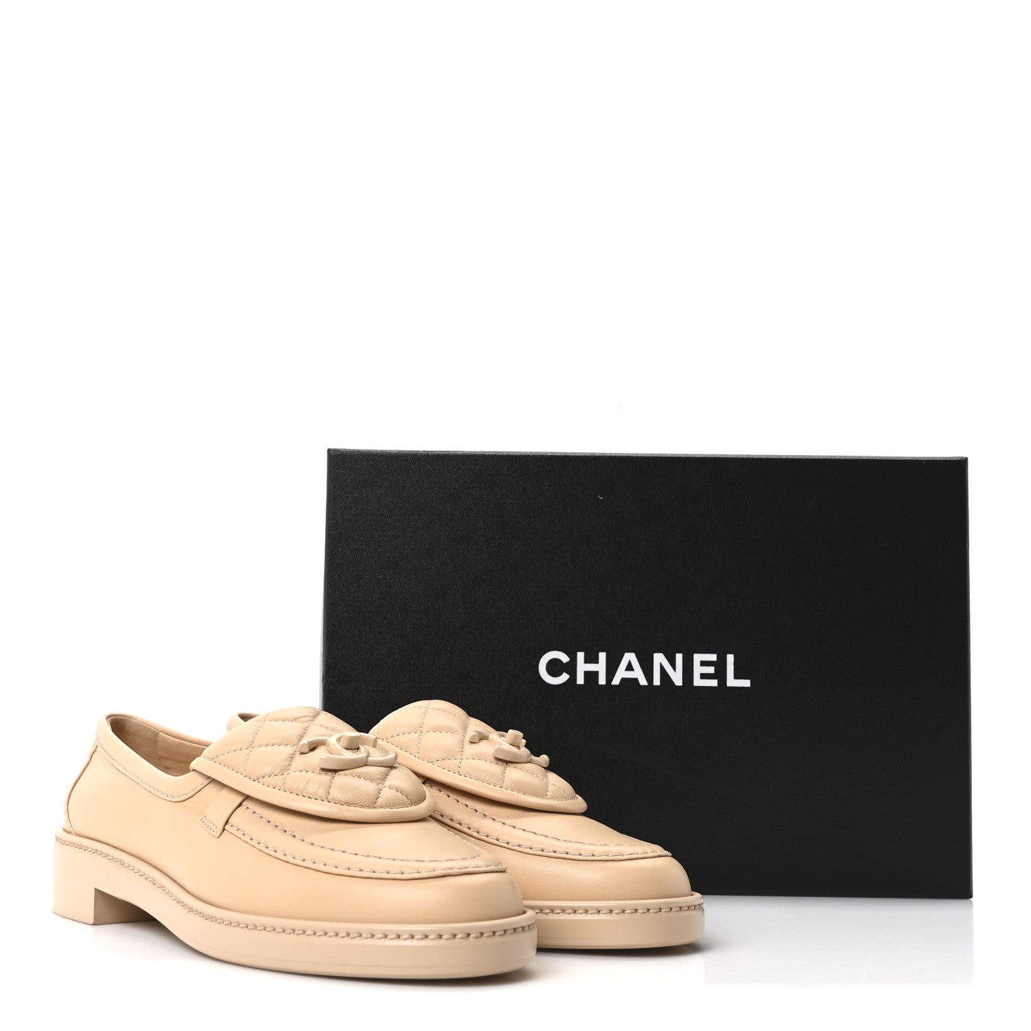 Lambskin Quilted CC Turnlock Loafers 37.5 Beige