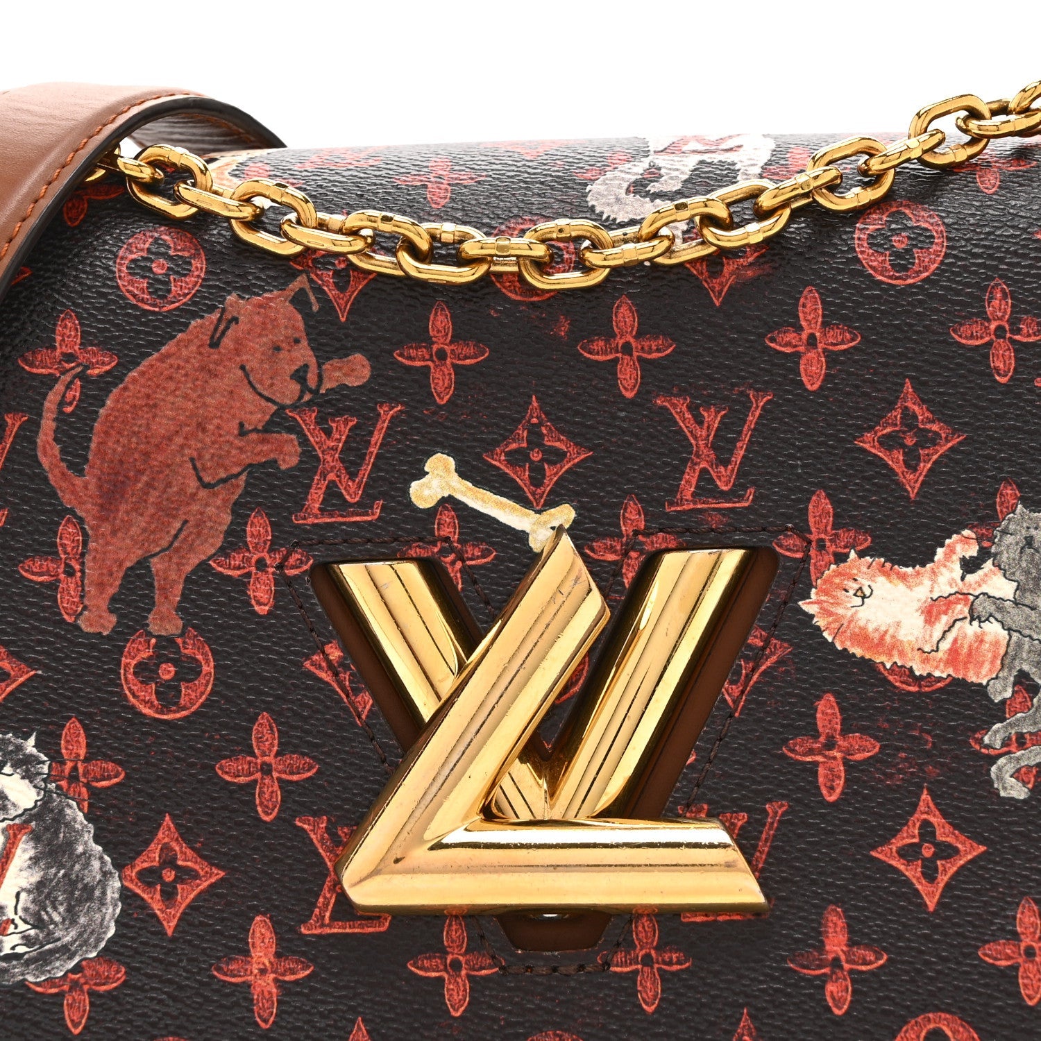 Louis Vuitton Calfskin Catogram Twist Shoulder Bag MM Marron