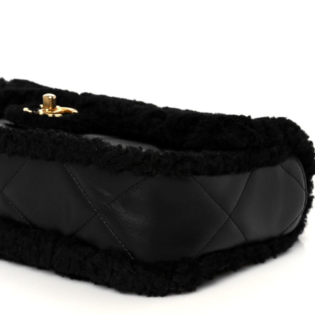 Chanel Shearling Lambskin Quilted Furry Coco Flap Black