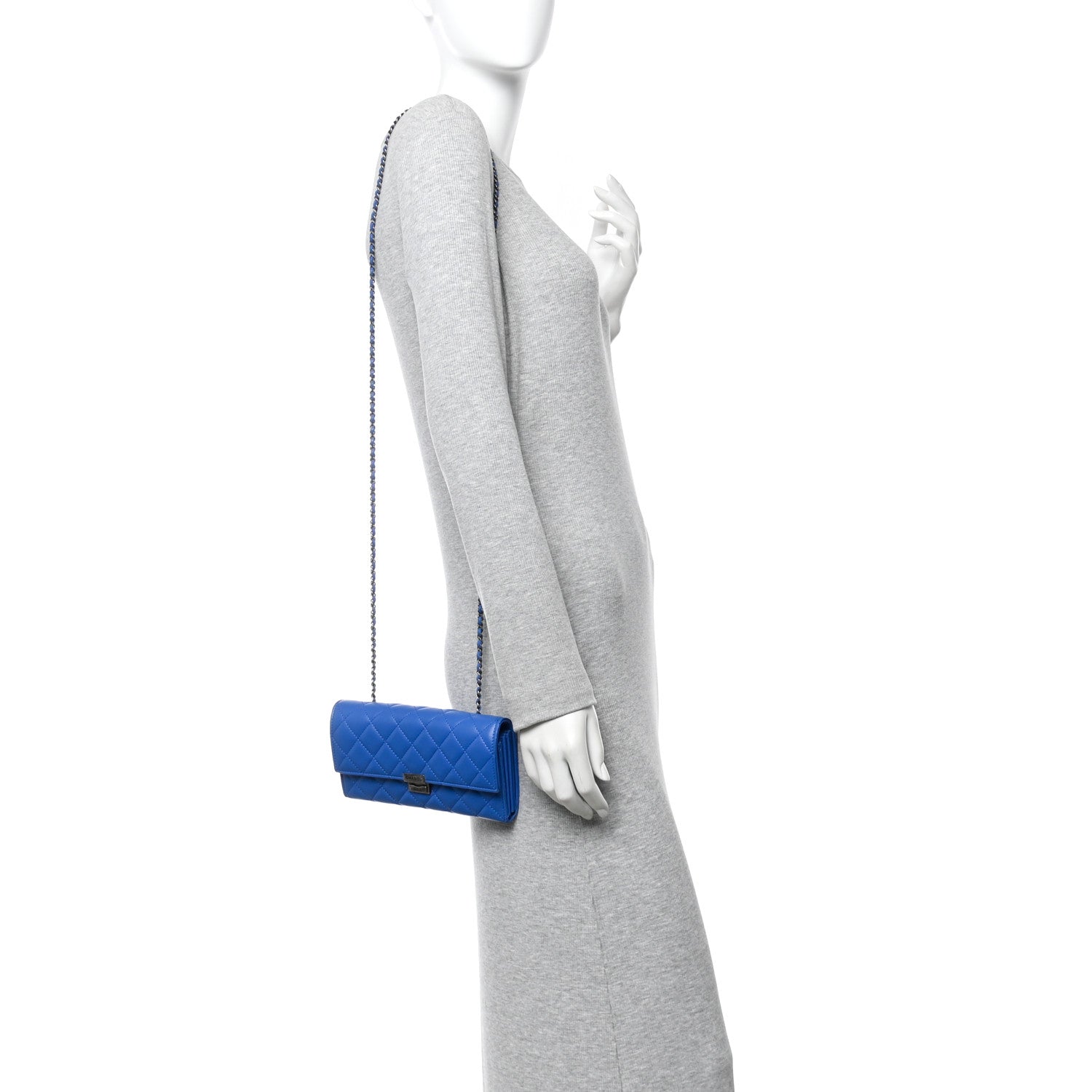 Chanel Lambskin Quilted Clutch with Chain Blue