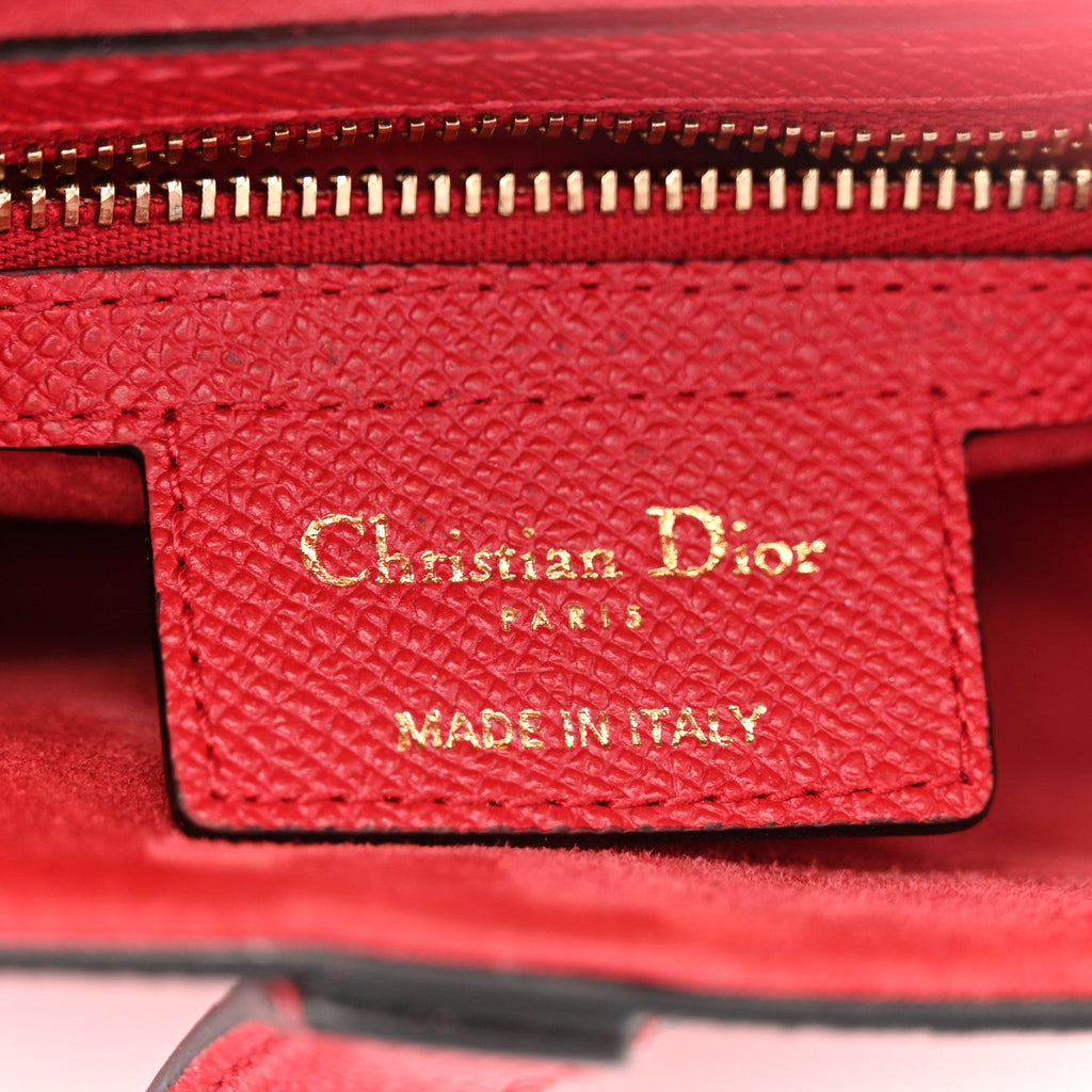 Christian Dior Grained Calfskin Saddle Bag With Strap Cherry Red