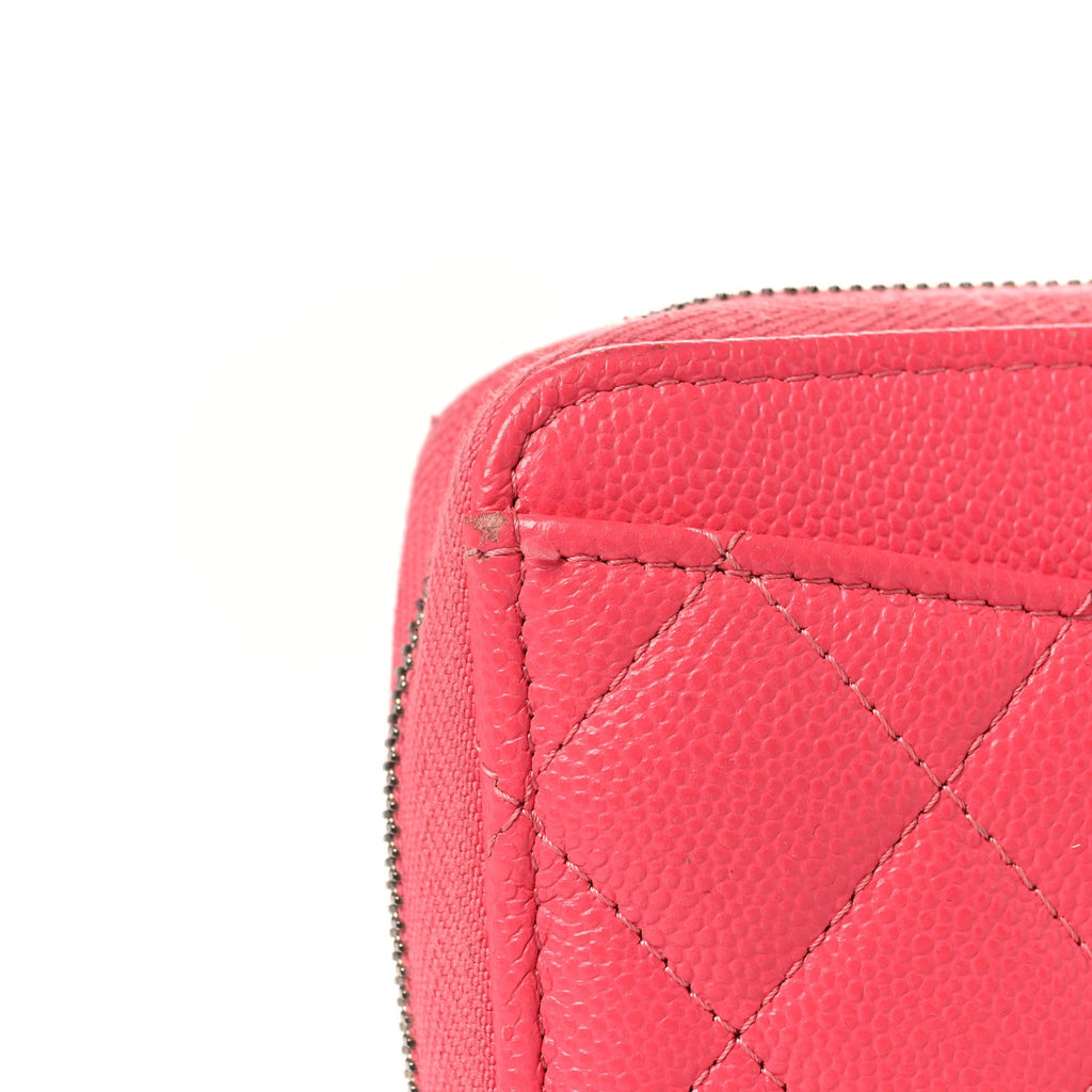 Caviar Quilted Large Gusset Zip Around Wallet Rose