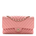 Chanel Caviar Flat Chevron Quilted Medium Double Flap Pink