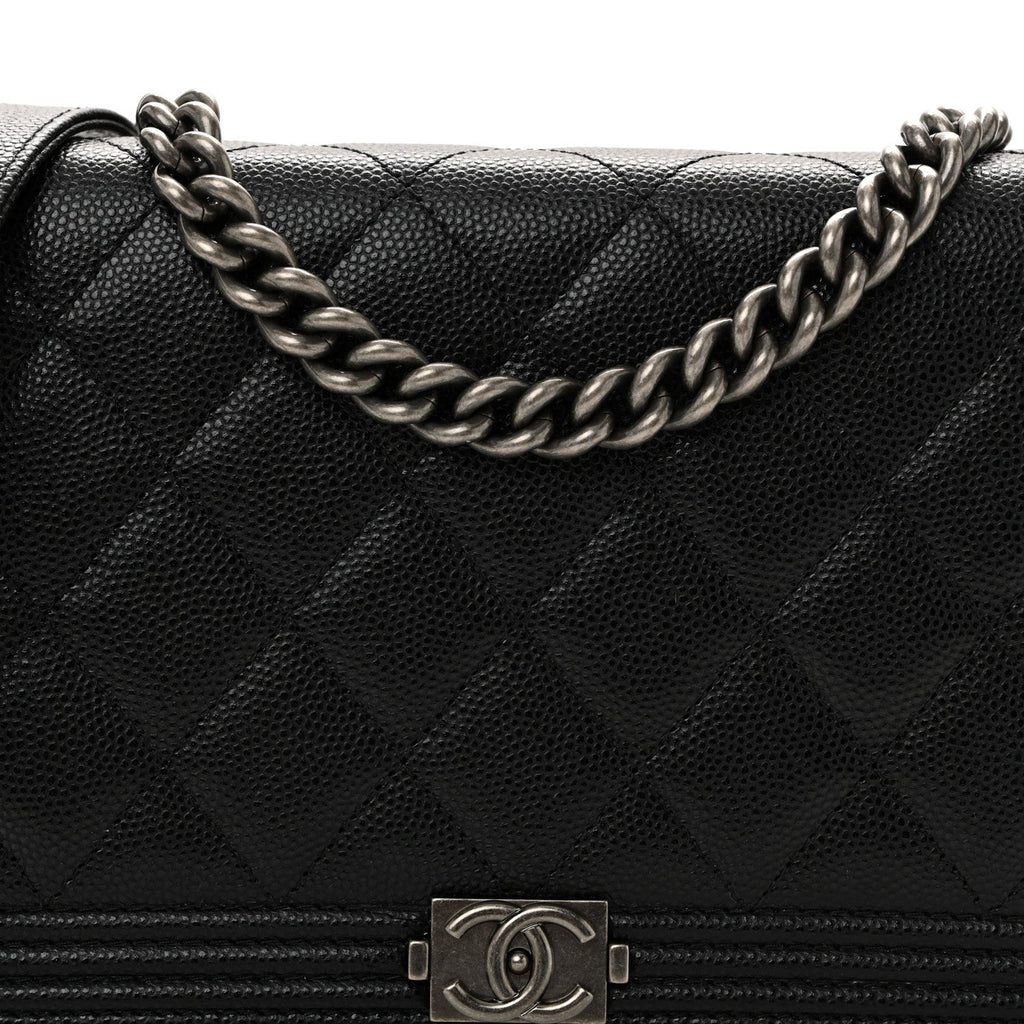 Chanel Caviar Quilted Boy Wallet On Chain WOC Black