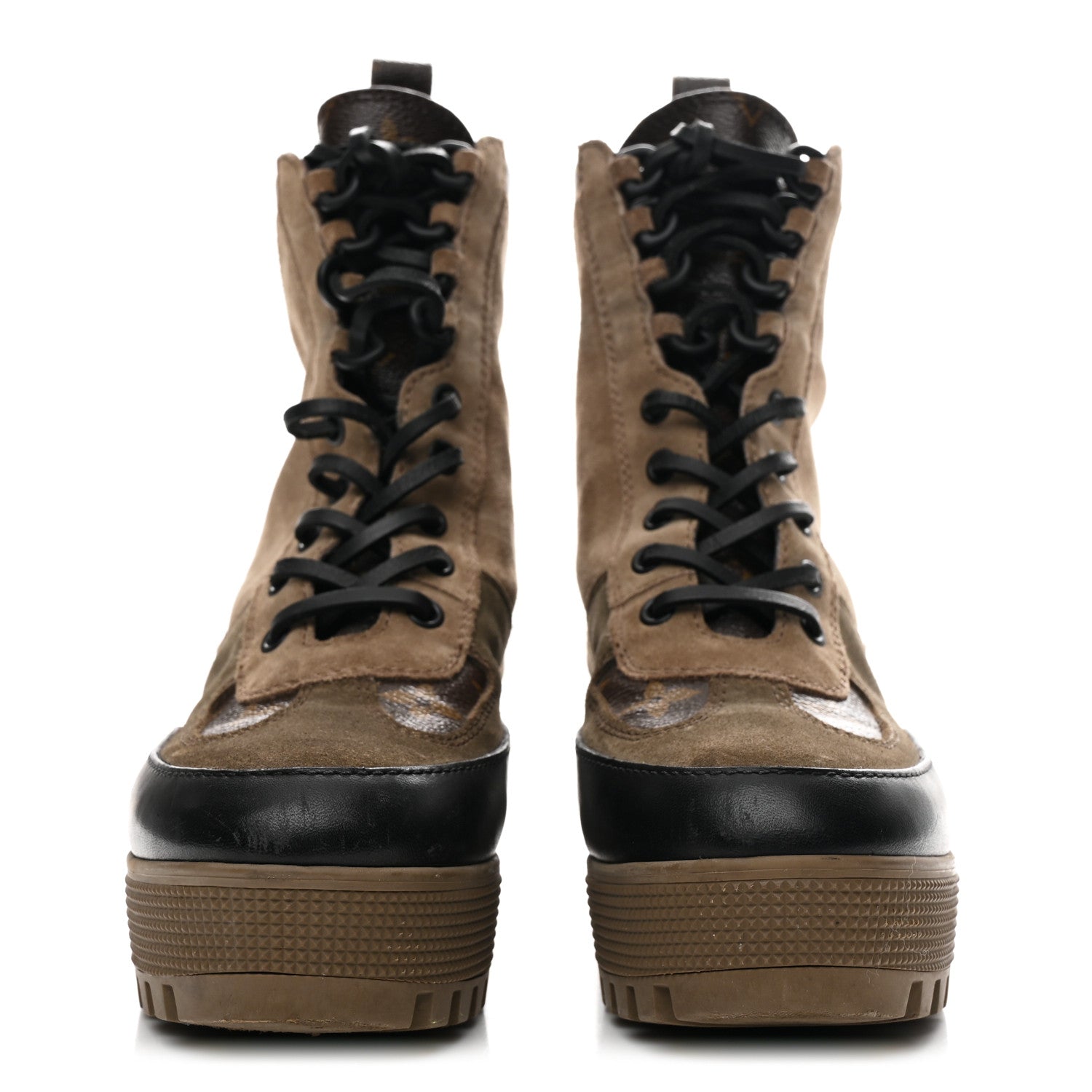 Louis Vuitton Suede Calfskin Monogram Laureate Platform Desert Boots 36 Taupe