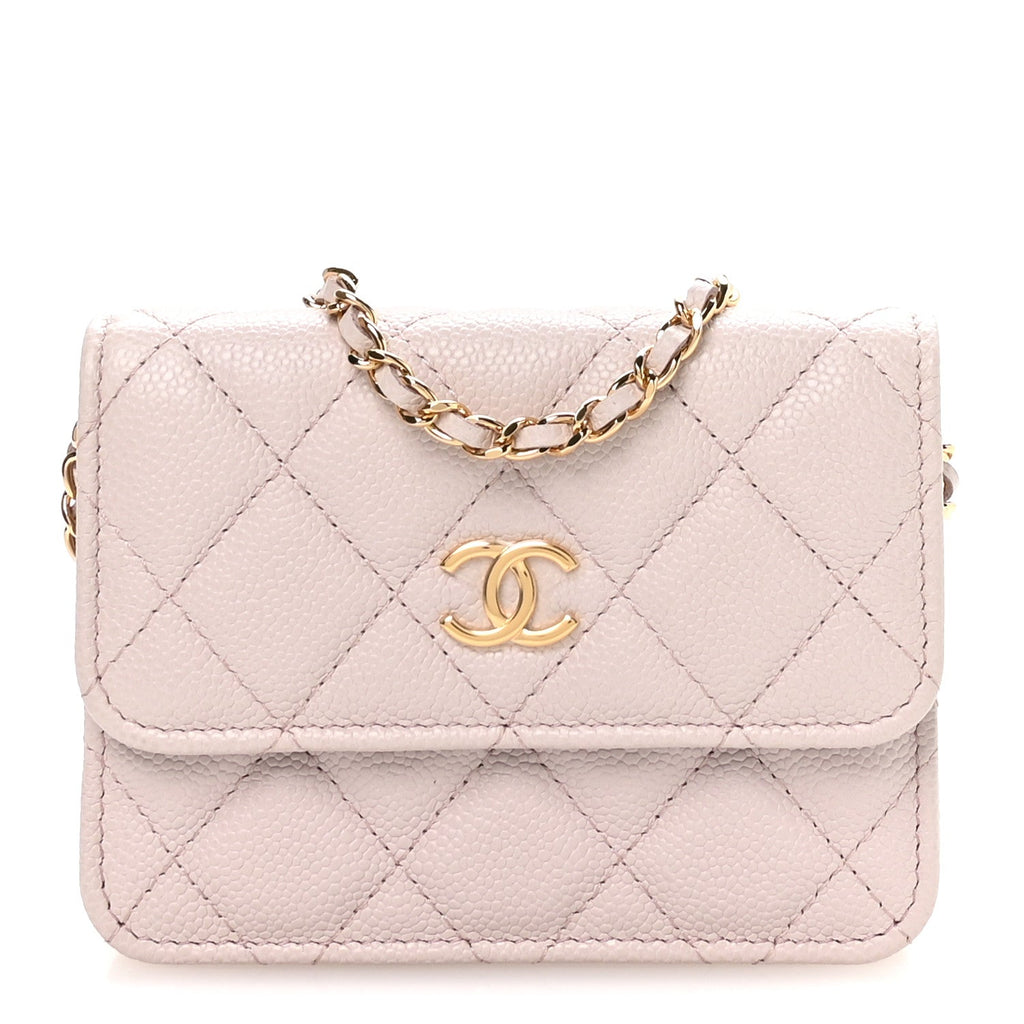 Chanel Caviar Quilted Miss Coco Clutch With Chain Light Purple