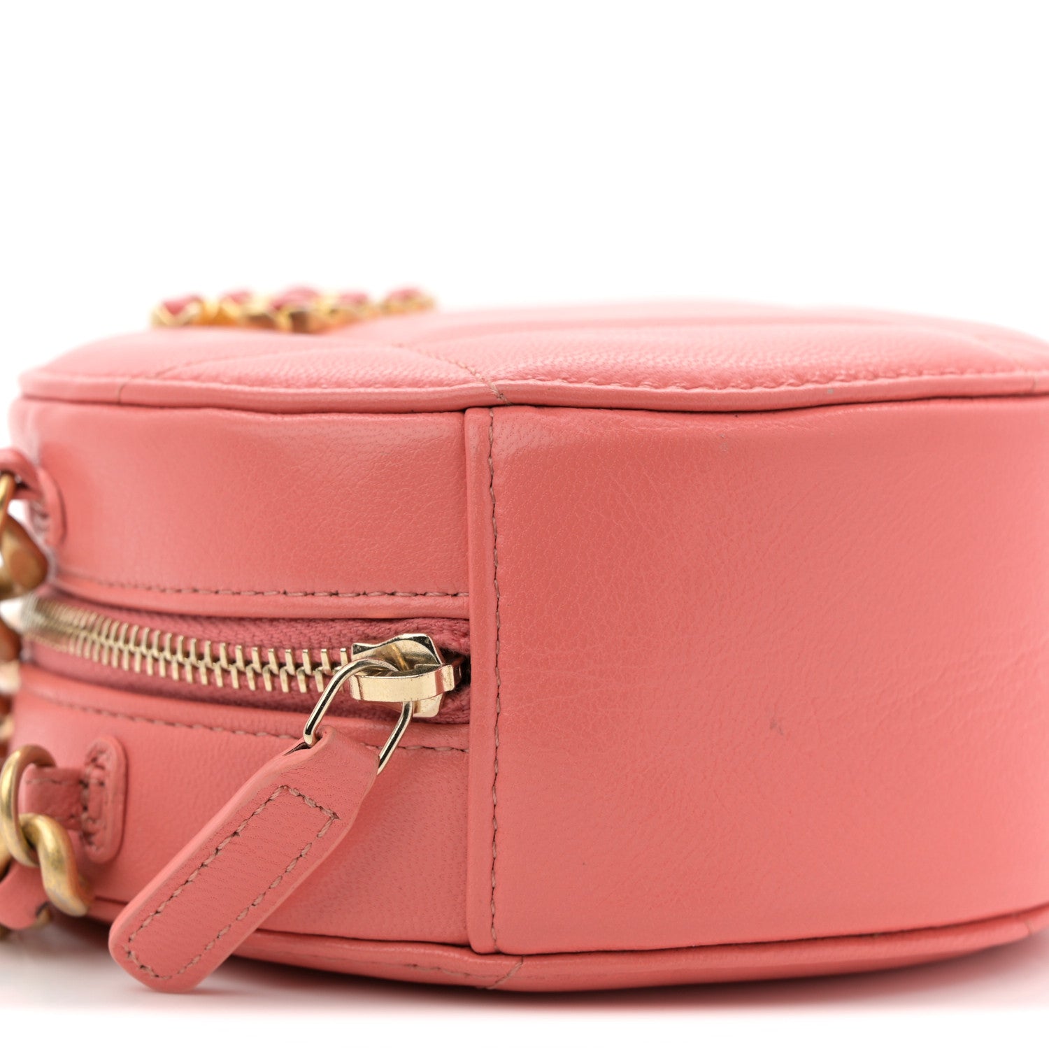 Chanel Lambskin Quilted Chanel 19 Round Clutch With Chain Pink