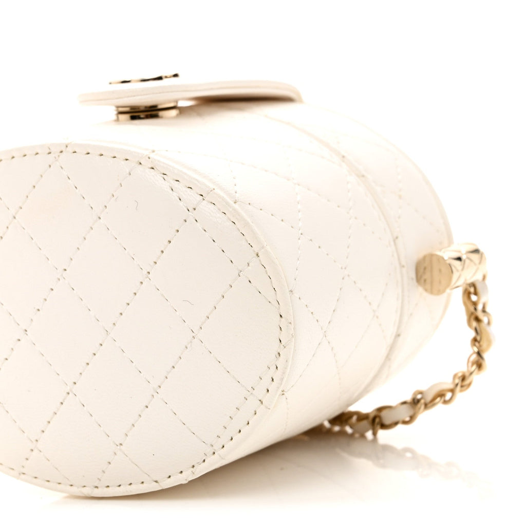 Chanel Lambskin Quilted Round Mini Vanity Case With Chain White