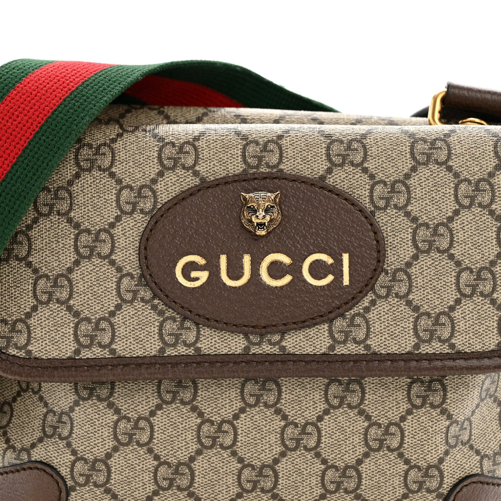 Gucci GG Supreme Monogram Web Small Neo Vintage Double Flap Messenger Bag Beige New Acero