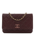 Chanel Shiny Caviar Quilted Strass Wallet On Chain WOC Bordeaux