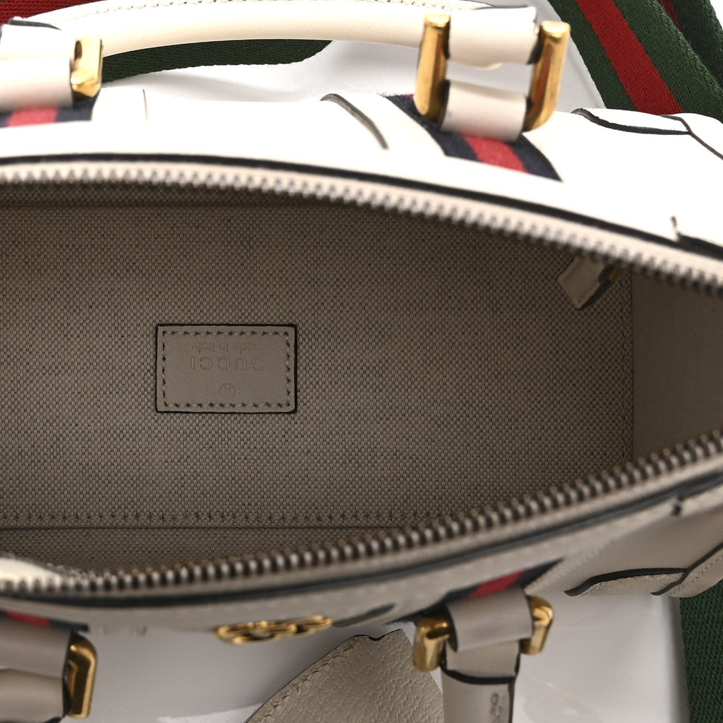 Gucci Koi Calfskin Web Mini Bauletto Duffle Top Handle Bag Mystic White
