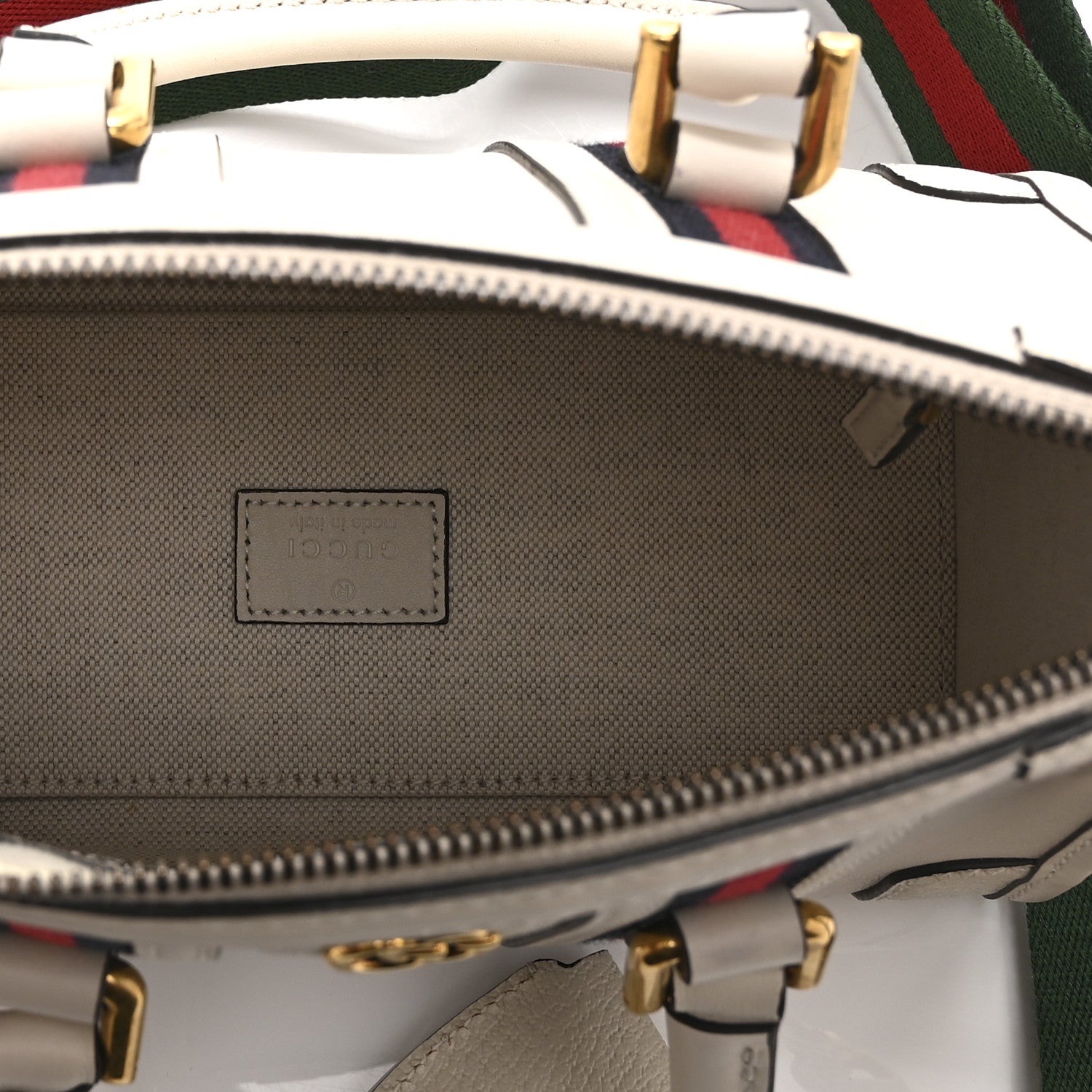 Gucci Koi Calfskin Web Mini Bauletto Duffle Top Handle Bag Mystic White
