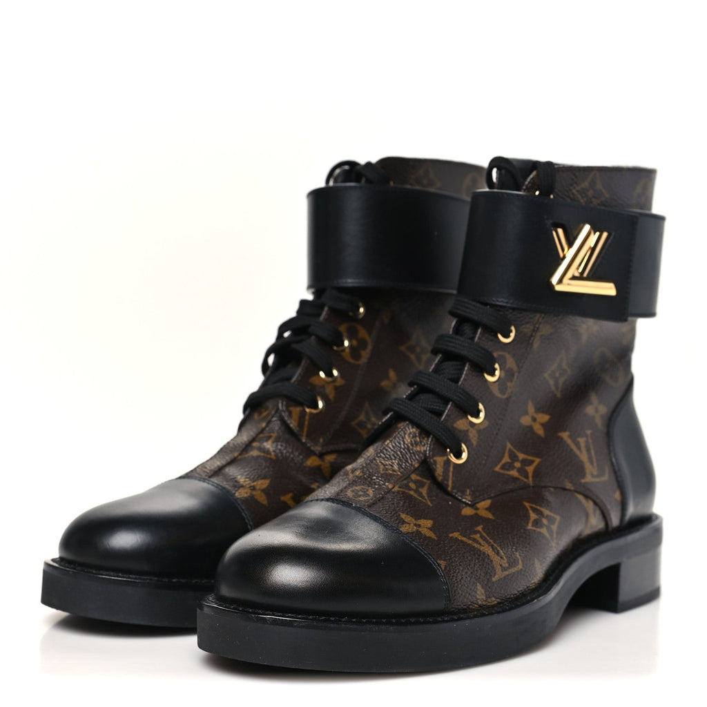 Louis Vuitton Calfskin Monogram Wonderland Flat Ranger Boots 40 Black