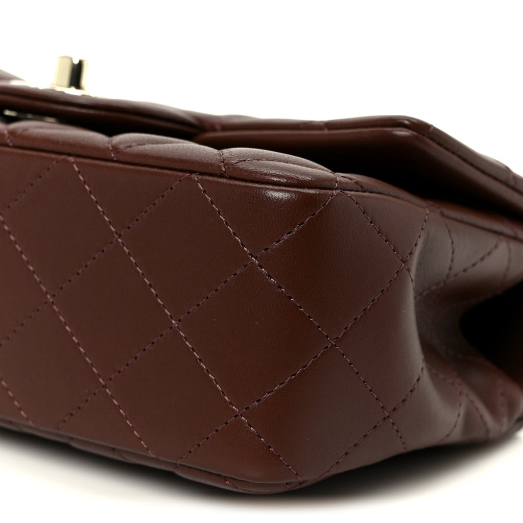 Chanel Lambskin Quilted Mini Top Handle Rectangular Flap Dark Brown