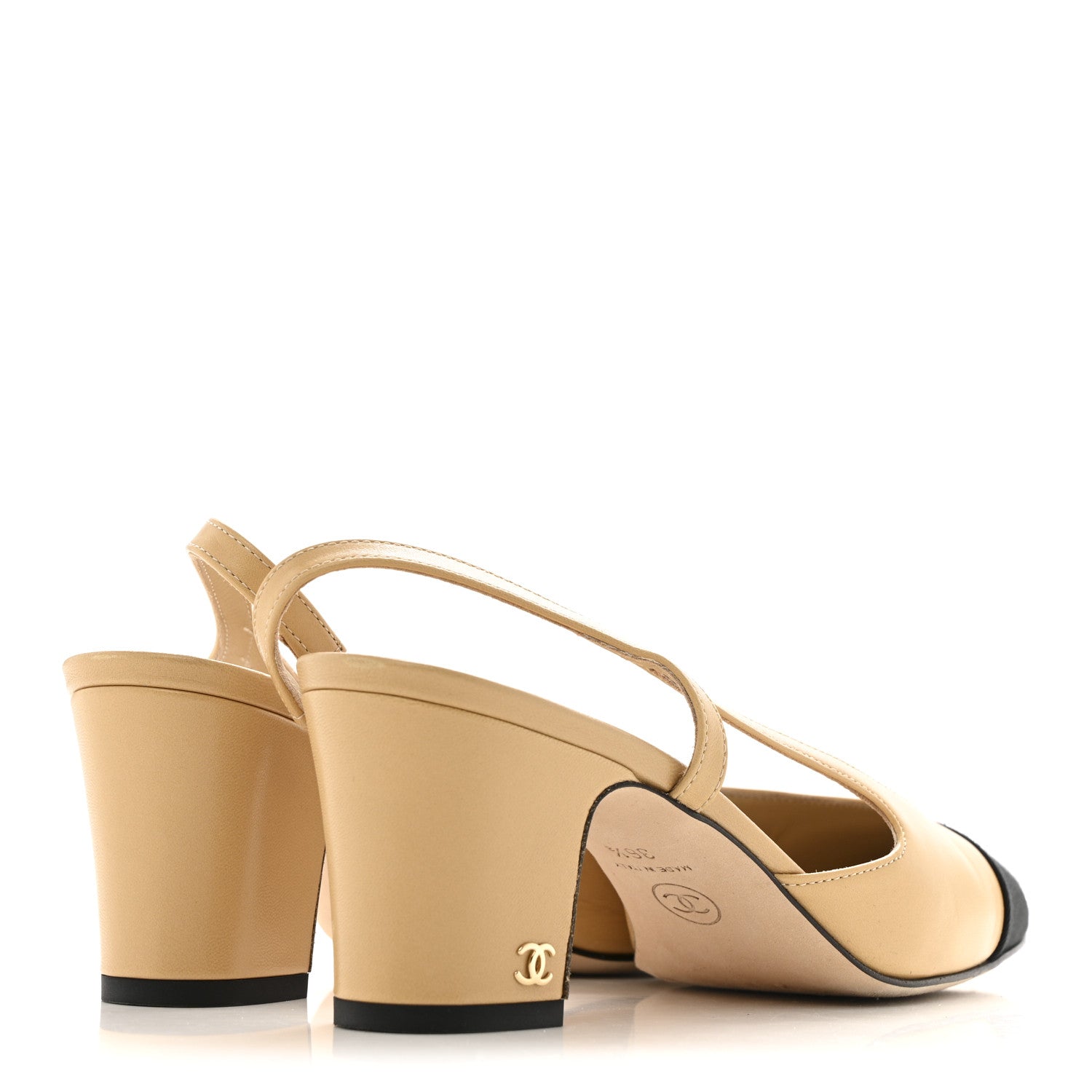 Goatskin Grosgrain Cap Toe CC Slingback Pumps 36.5 Beige Black