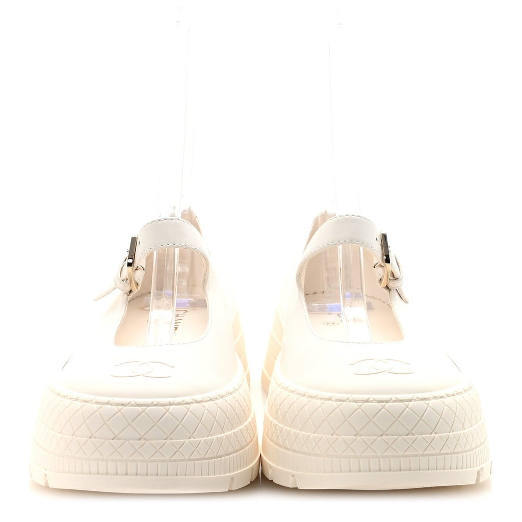 Lambskin Mary Jane Flats 41 White