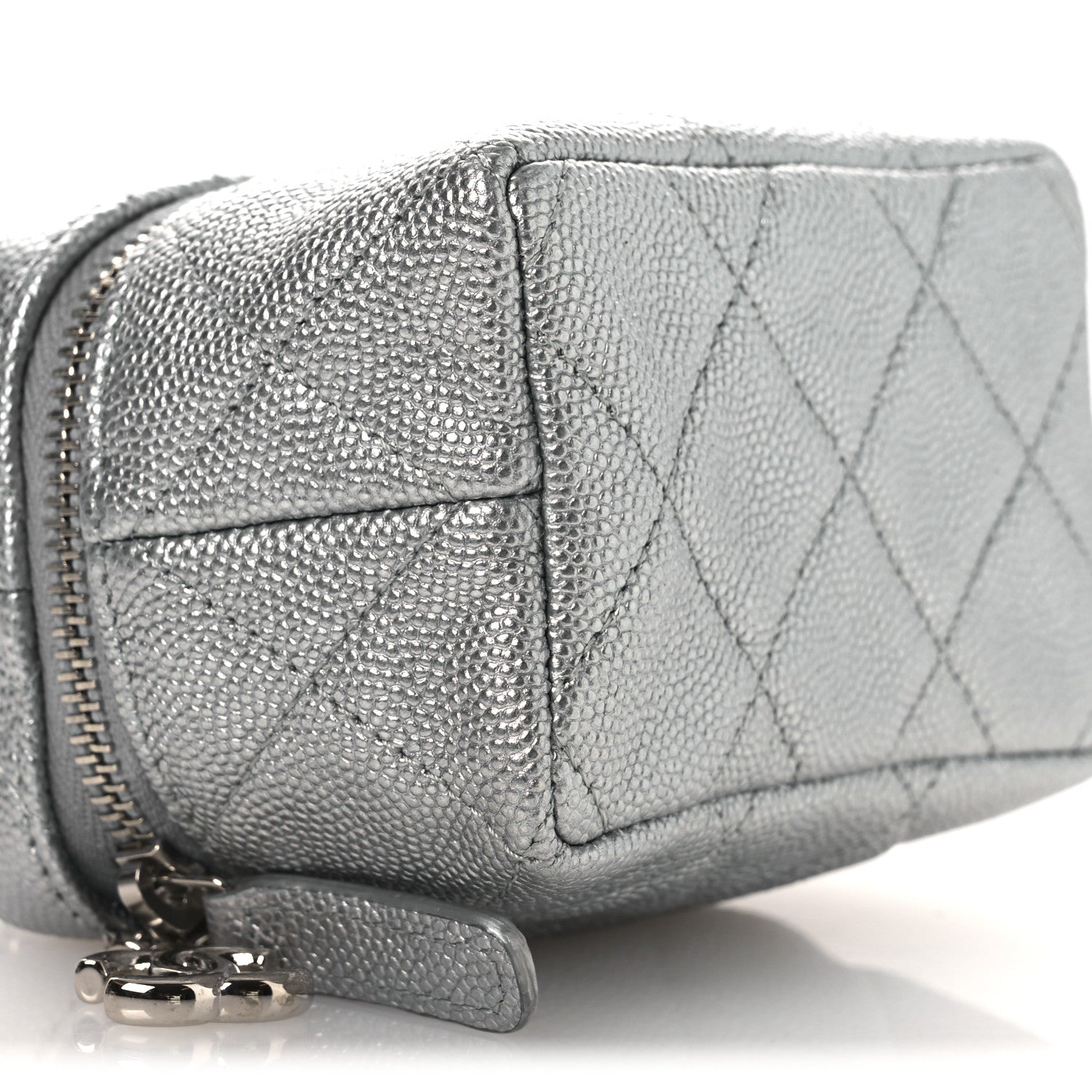 Chanel Metallic Caviar Quilted Mini Top Handle Vanity With Chain Silver