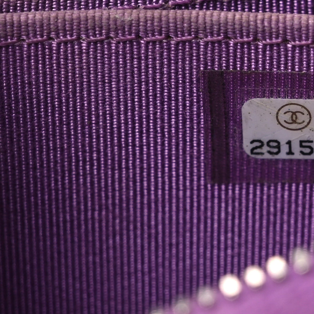 Lambskin Quilted Zip Around Coin Purse Wallet Purple