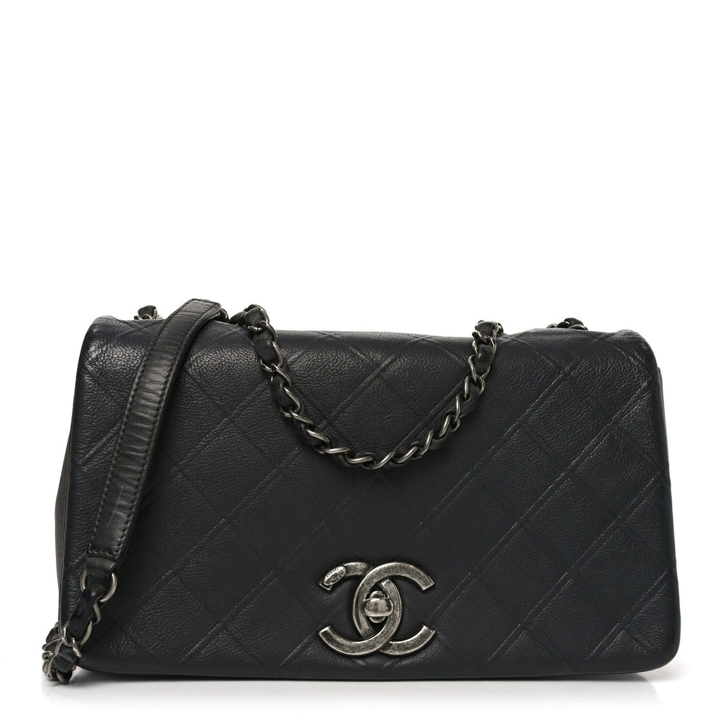 Chanel Calfskin Diamond Embossed Medium New Chic Flap Dark Grey