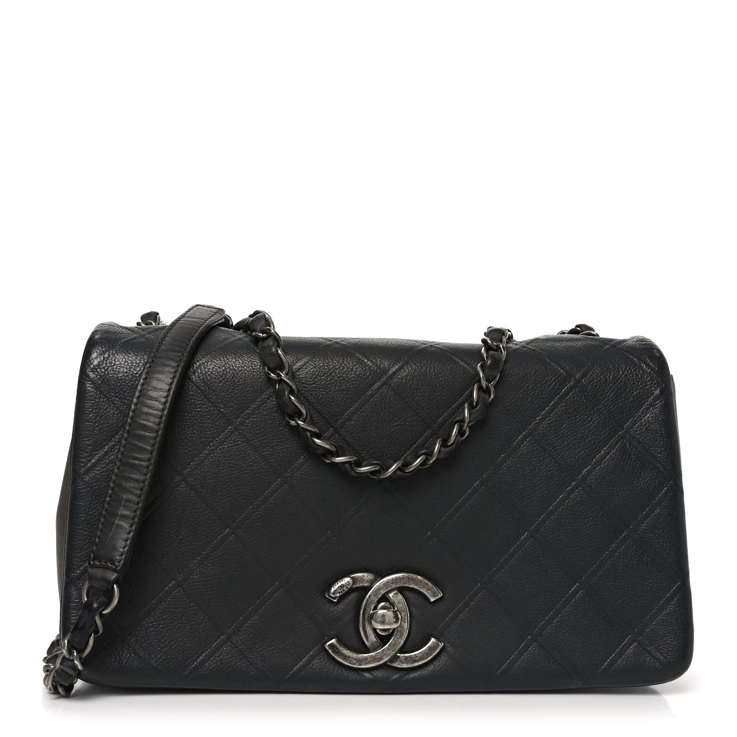 Chanel Calfskin Diamond Embossed Medium New Chic Flap Dark Grey
