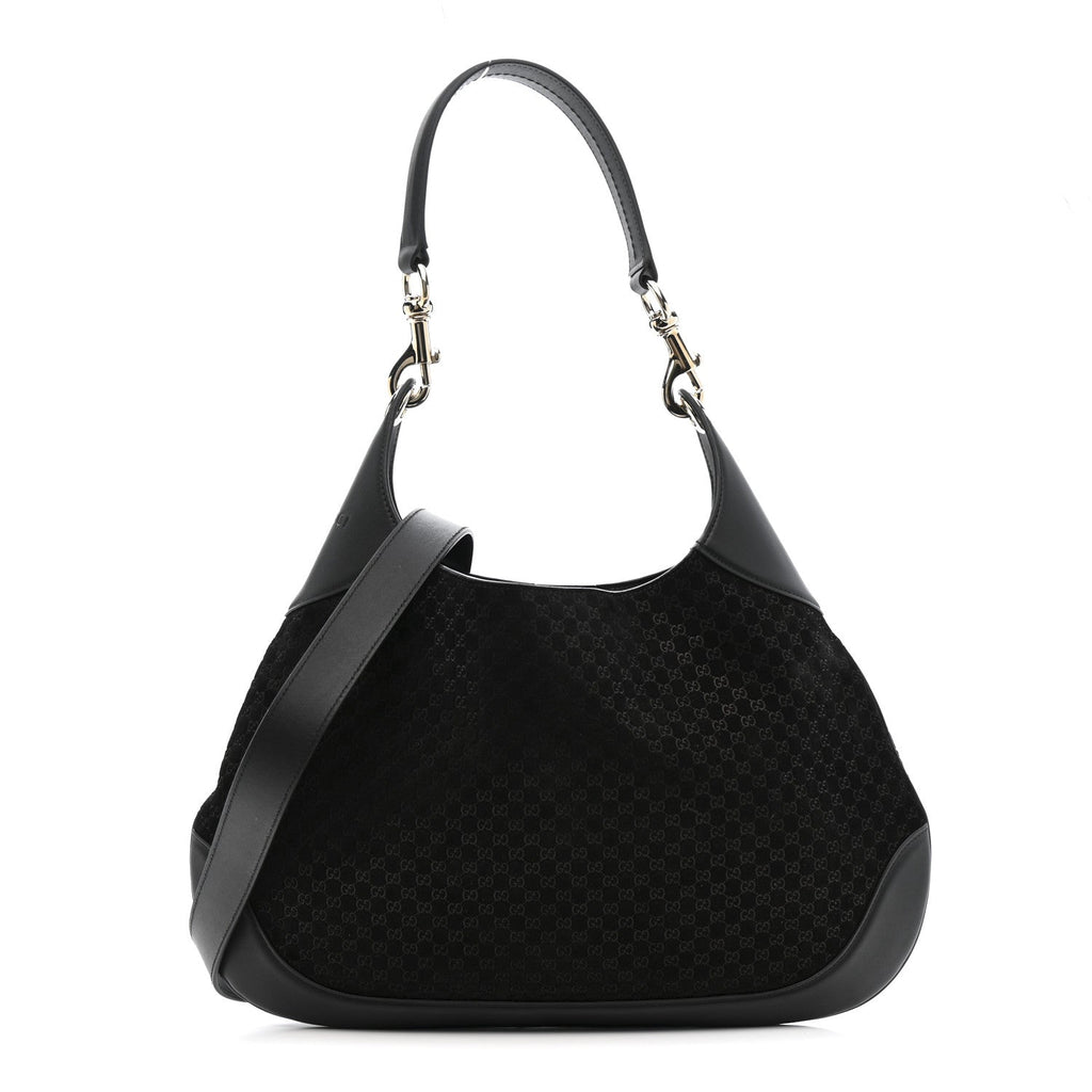 Gucci Suede Micro GG Calfskin B Medium Shoulder Bag  Arabella Black
