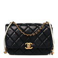 Chanel Lambskin Quilted  Pearl  Flap Black