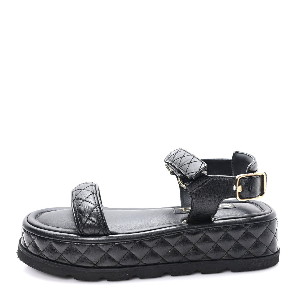 Lambskin Quilted Platform Sandals 38.5 Black