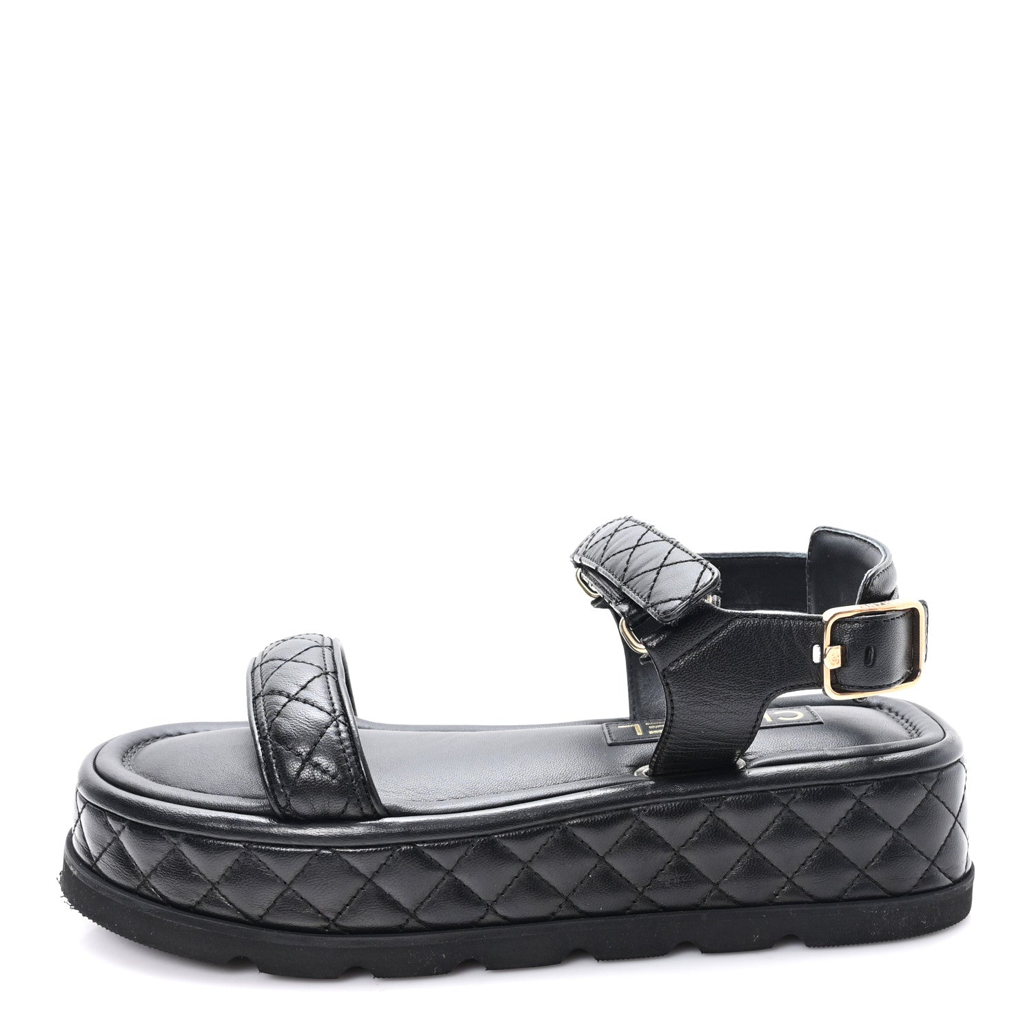 Lambskin Quilted Platform Sandals 38.5 Black