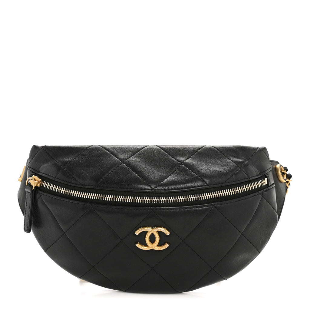 Chanel Lambskin Enamel Quilted Waist Bag Black