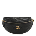 Chanel Lambskin Enamel Quilted Waist Bag Black