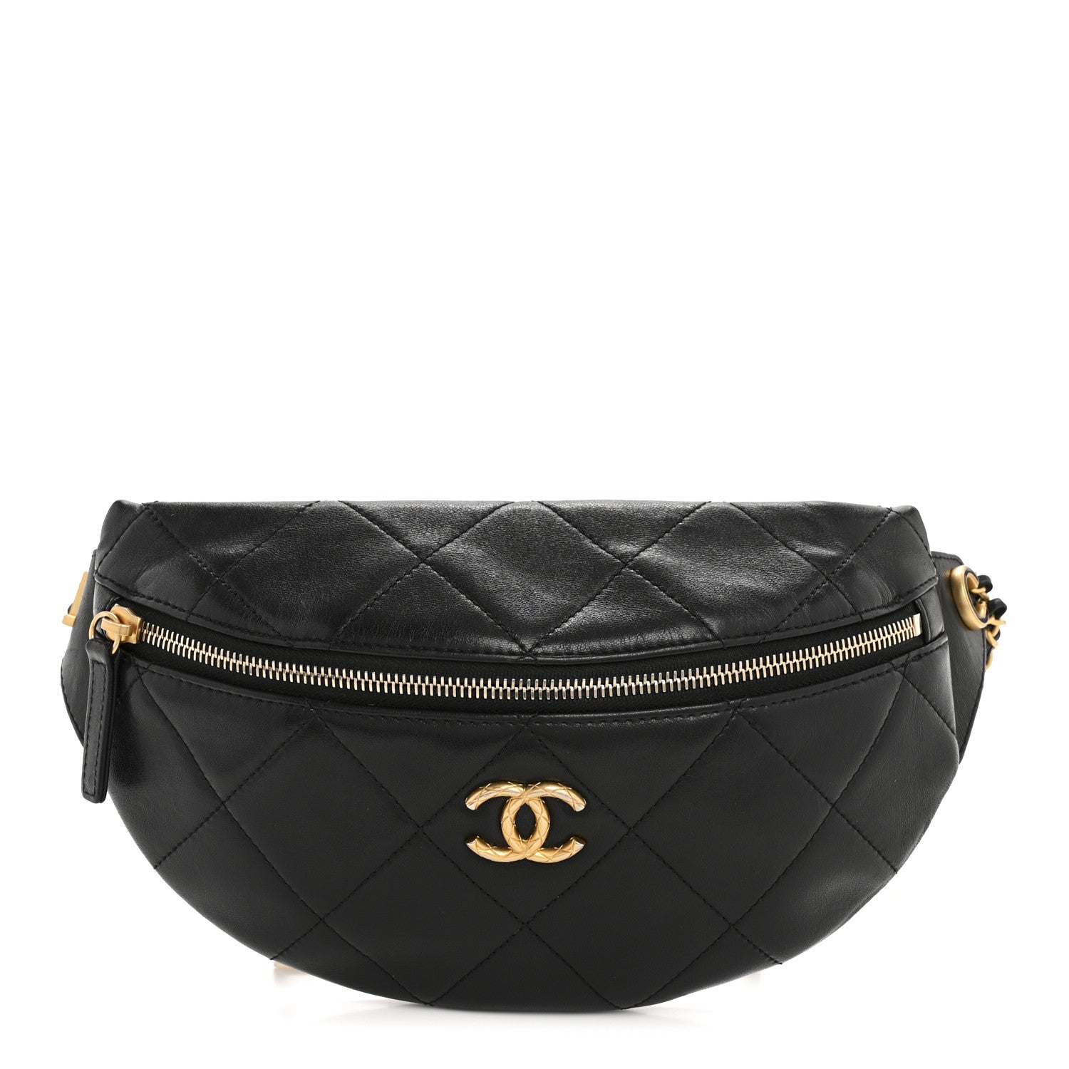Chanel Lambskin Enamel Quilted Waist Bag Black