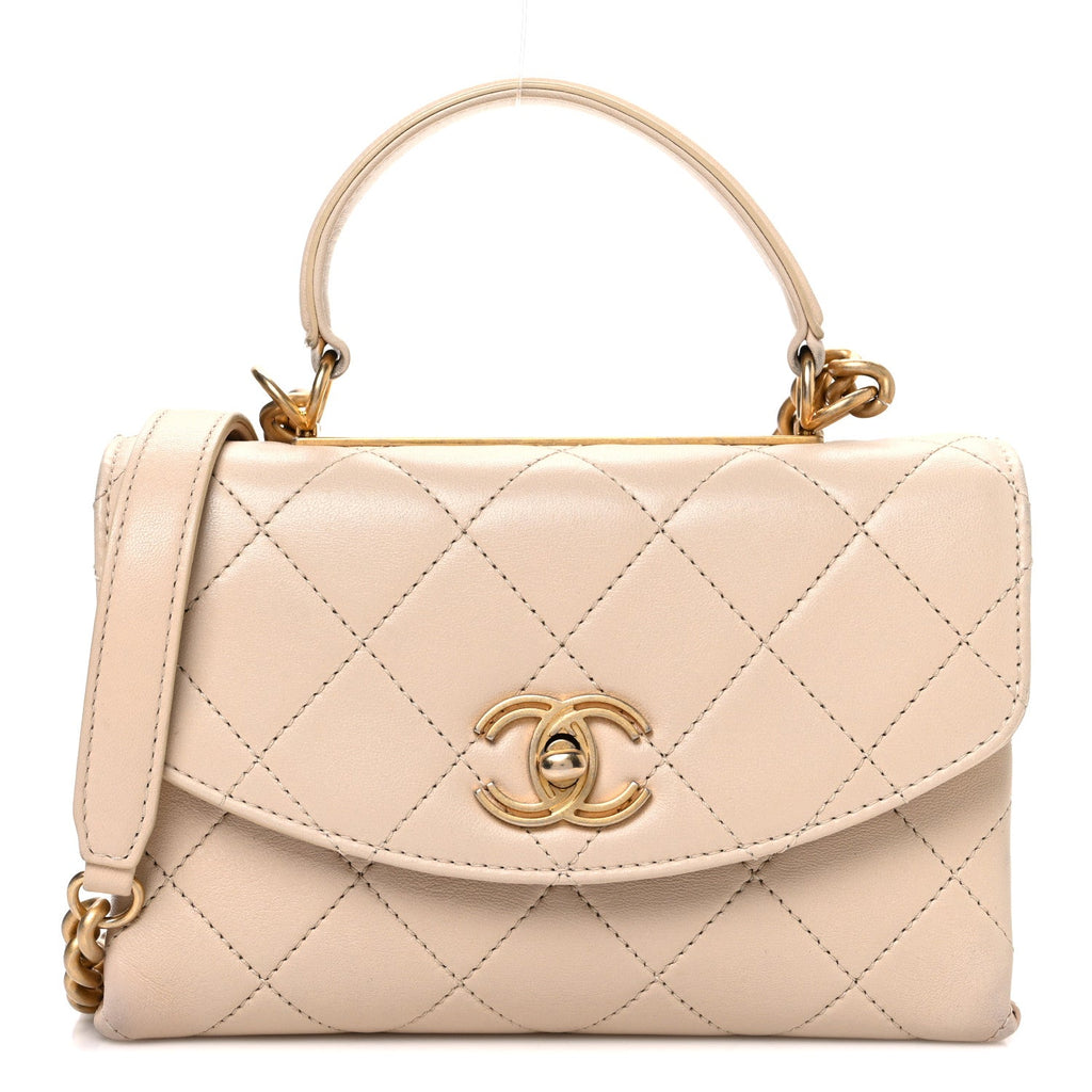 Chanel Lambskin Quilted Small Trendy Spirit Top Handle Bag Beige