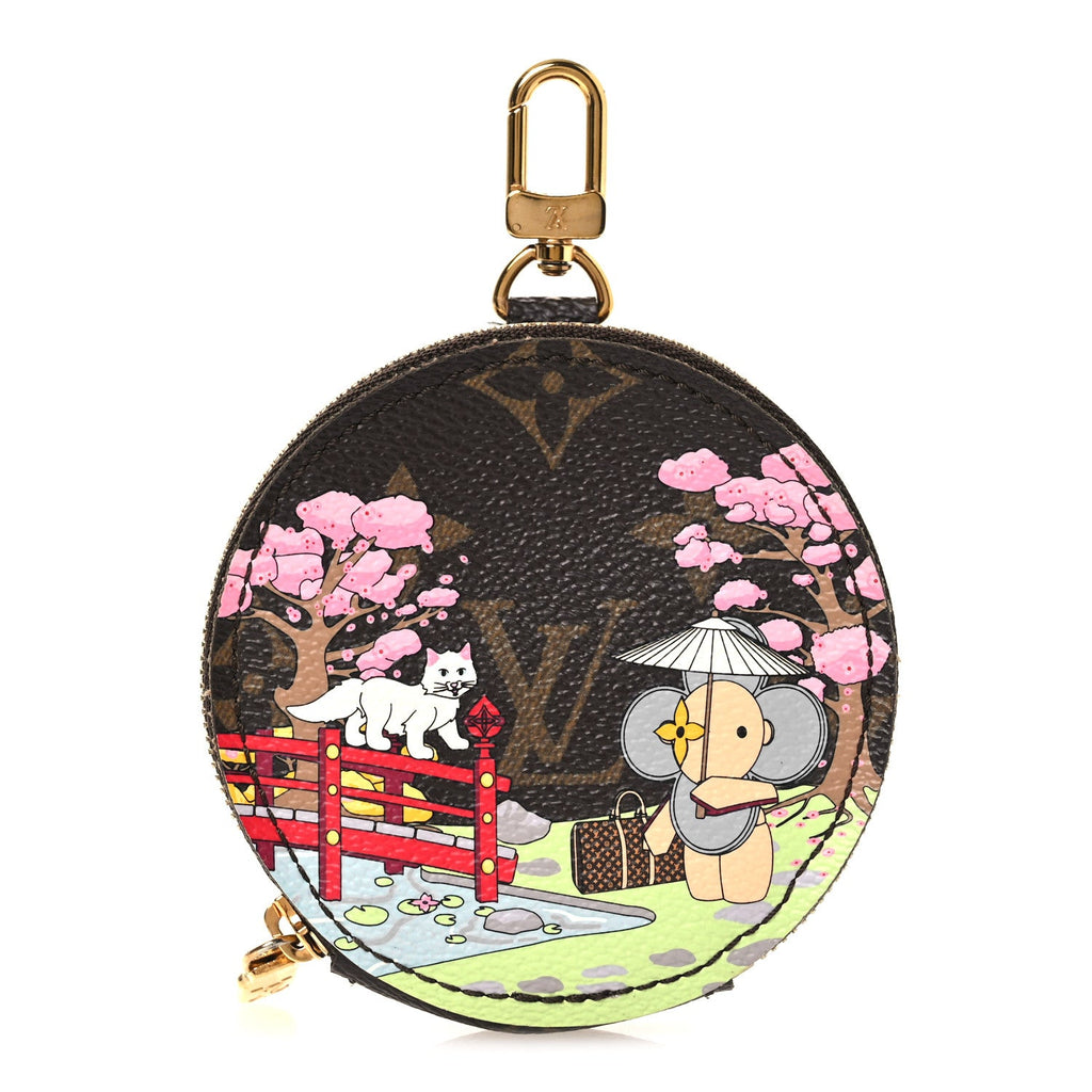 Louis Vuitton Monogram 2021 Christmas Animation Japanese Garden Round Coin Purse Wisteria Pink