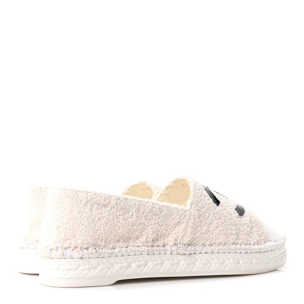 Chanel Tweed Grosgrain Patent CC Espadrilles 35 White Black