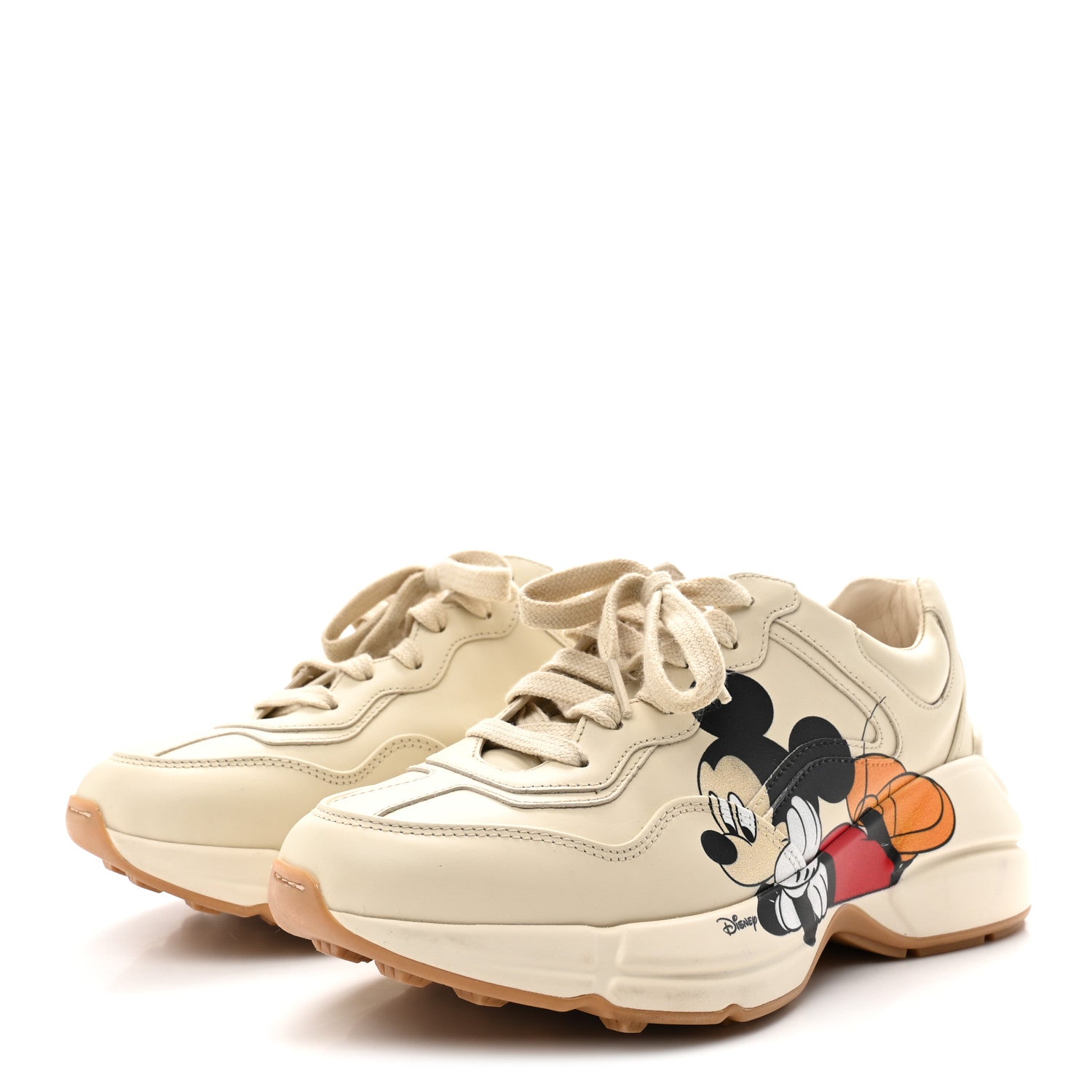Gucci X DISNEY Calfskin Mickey Mouse Womens Rhyton Sneakers 36.5 Ivory
